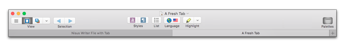 A Nisus Writer Pro window with the Tab Bar turned on and a new tab added (and saved with a name).png
