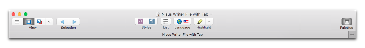 An untitled Nisus Writer Pro window with the Tab Bar turned on and the document saved with a name (2).png