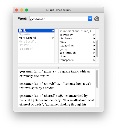 Nisus Thesaurus screenshot