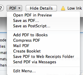 Screen shot of PDF menu