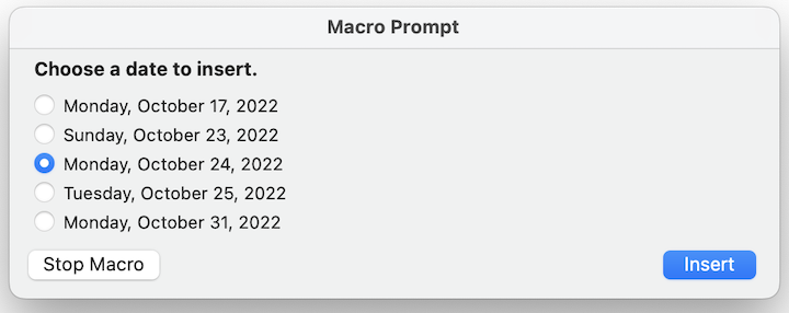 Example of Insert Date Macro