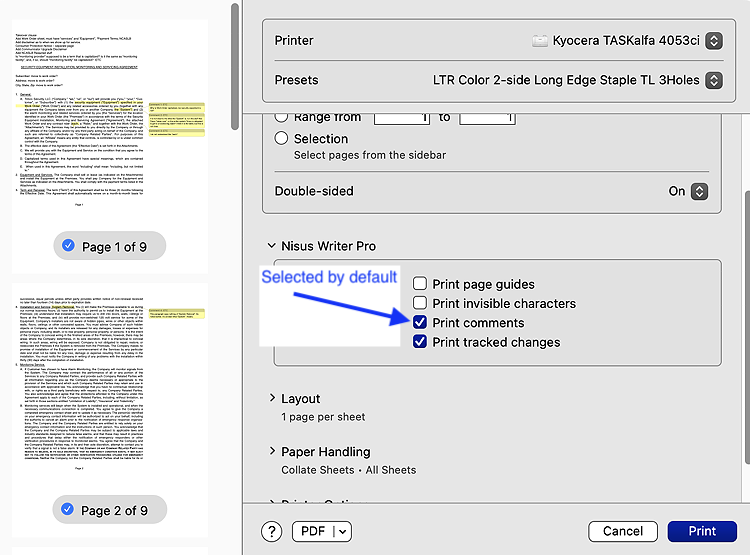 Print dialog