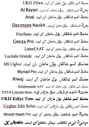 Samples of fonts and shaping or joining issues.