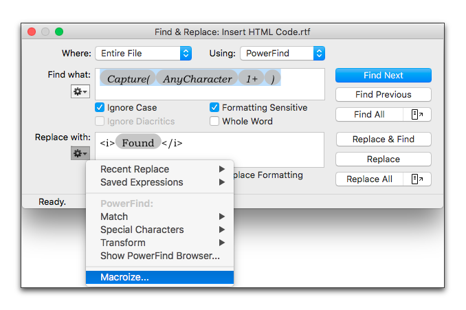 The Find & Replace window with the find and replace expressions created.png