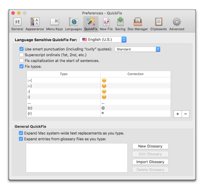 The QuickFix preferences (lower portion controls the glossaries).png