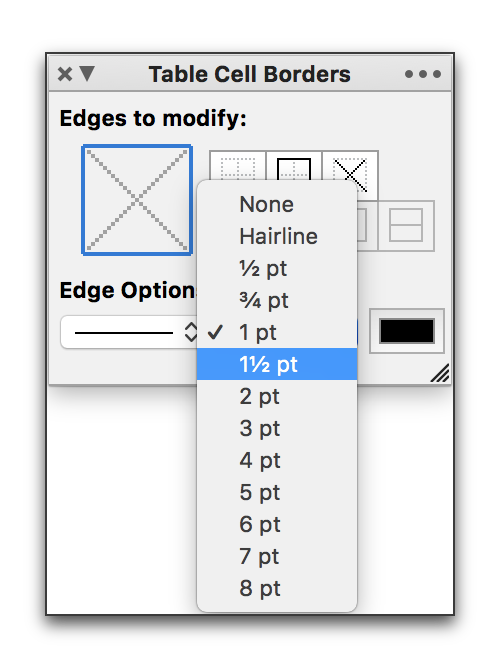 The Thickness pop-up menu of the Table Cell Borders palette.png