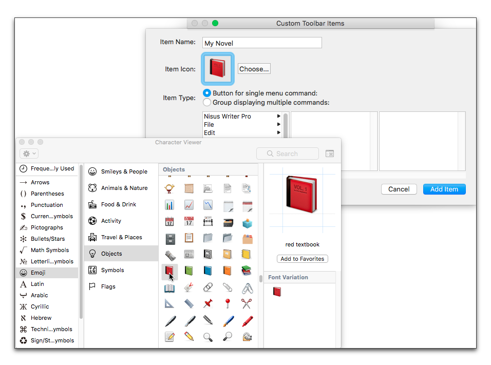 Using the Apple Character Viewer to enter an emoji in the Item Icon field.png