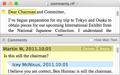 Comments and Split View